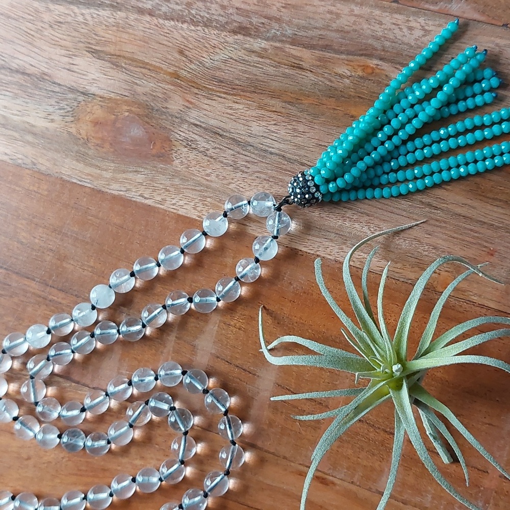 Crystal Tassel Necklace Artisan Jewelry made by Rust Belt Raised Turquoise